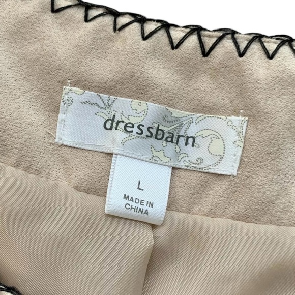 Dressbarn Embroidered Beaded Faux Suede Southwest Open Front Jacket Beige Size L - Picture 5 of 6